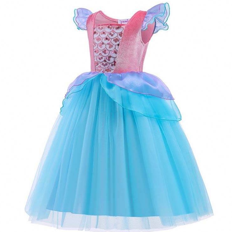 2022 Vendite migliori Halloween Bambino Pauli di paillettes Ariel Blue Dress Costume HCMM-012