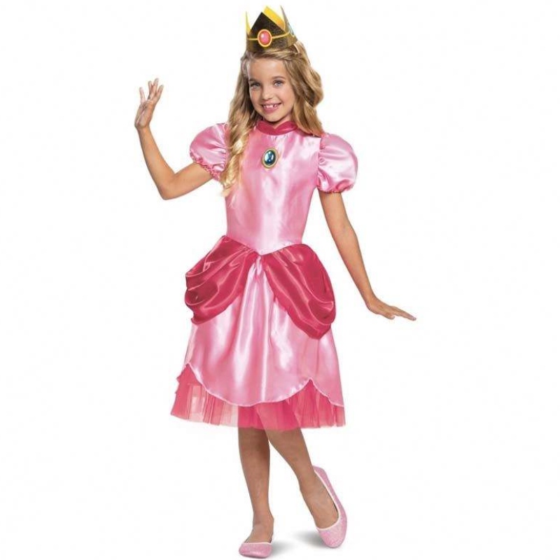 Carnival cosplay bambine partynatalizio super fratello cartone animato costume di pesca principessa rosa con corona HCMU-006