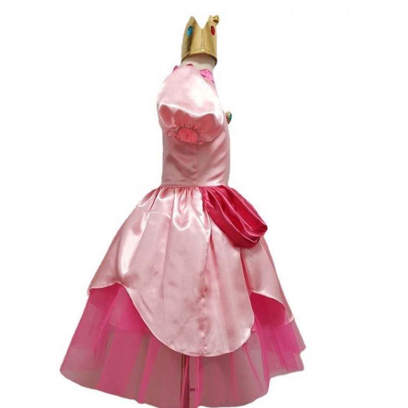 Carnival cosplay bambine partynatalizio super fratello cartone animato costume di pesca principessa rosa con corona HCMU-006