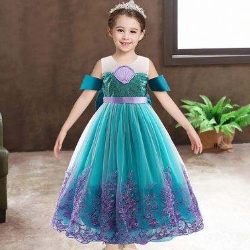 Baige Mermaid Summer Autumn Flower Girl Dress Long Princess Christmas Halloween Costume