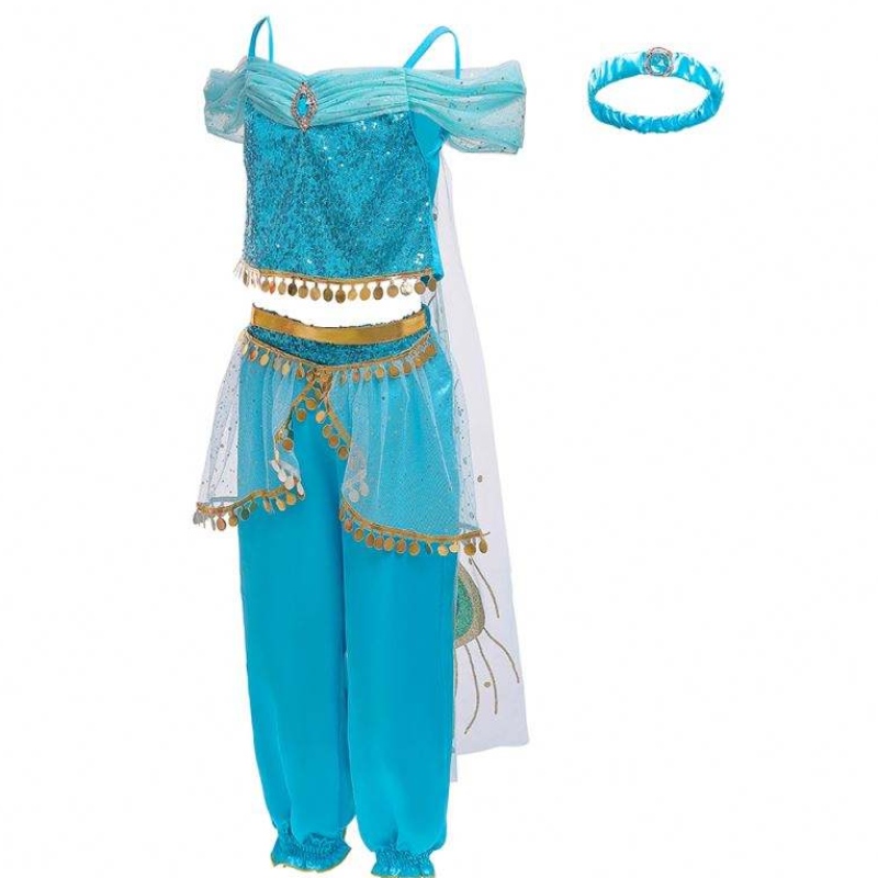 Baige Halloween Princess Jasmine Girl Pantaloni lunghi con mantello per bambini Principessa Fancy Costume BX1638