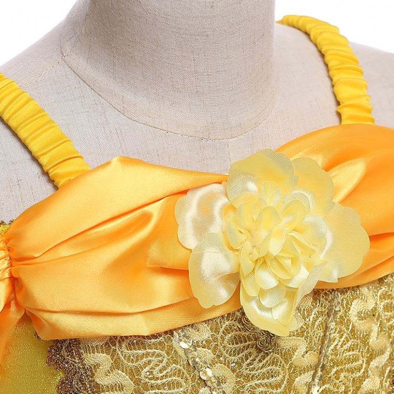 Baige Nuovo design per bambini Costume Girls Dress Nomi con immagini Abito giallo gonfio principessa Belle Smr023