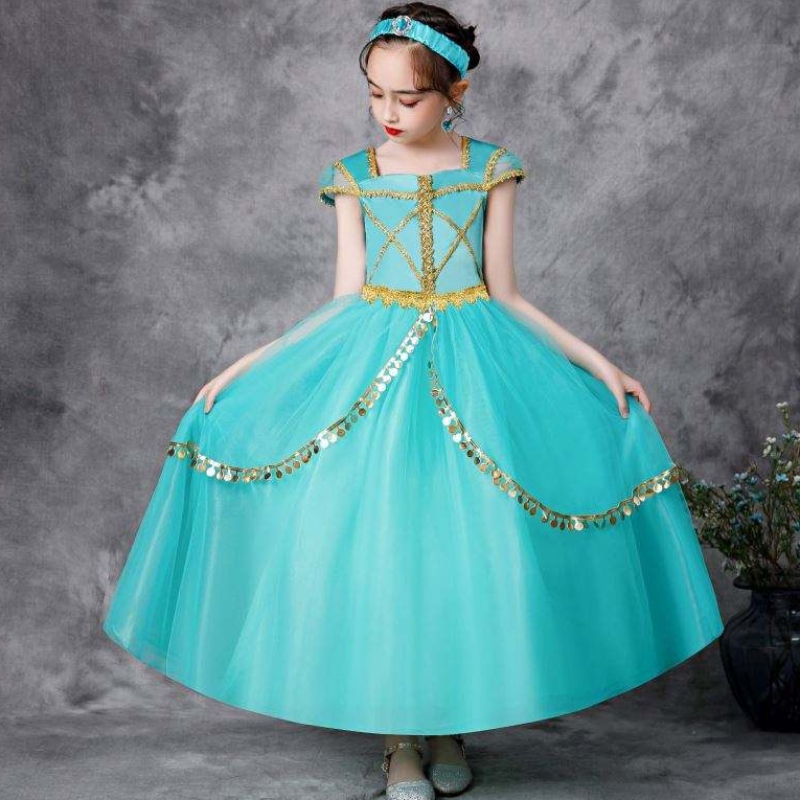 Hot Selling Girls Princess Costume Jasmine Cosplay Summer Trending Party Wear Girl Dresses