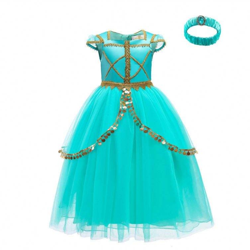 Hot Selling Girls Princess Costume Jasmine Cosplay Summer Trending Party Wear Girl Dresses