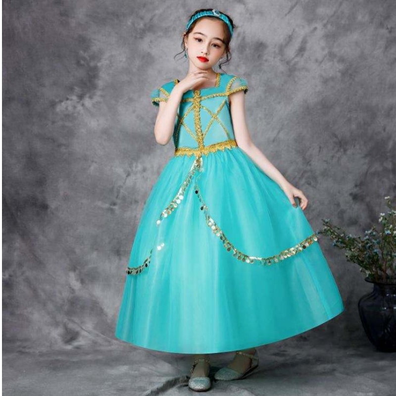 Hot Selling Girls Princess Costume Jasmine Cosplay Summer Trending Party Wear Girl Dresses