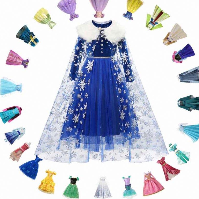 Principessa Elsa Winter Dress Girls Girls Manica lunga Frozen2 Costume Halloween bambini Rapunzel Tiana Mulan Cosplay
