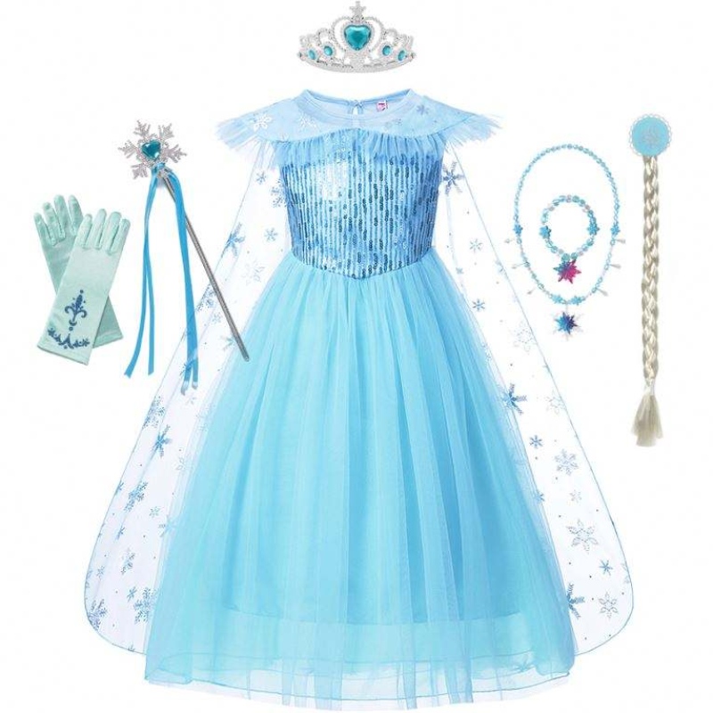 Girls Elsa cosplay vestito fantasia costume ragazzaneve di halloween feste di compleanno bambini vestiti principessa mantello