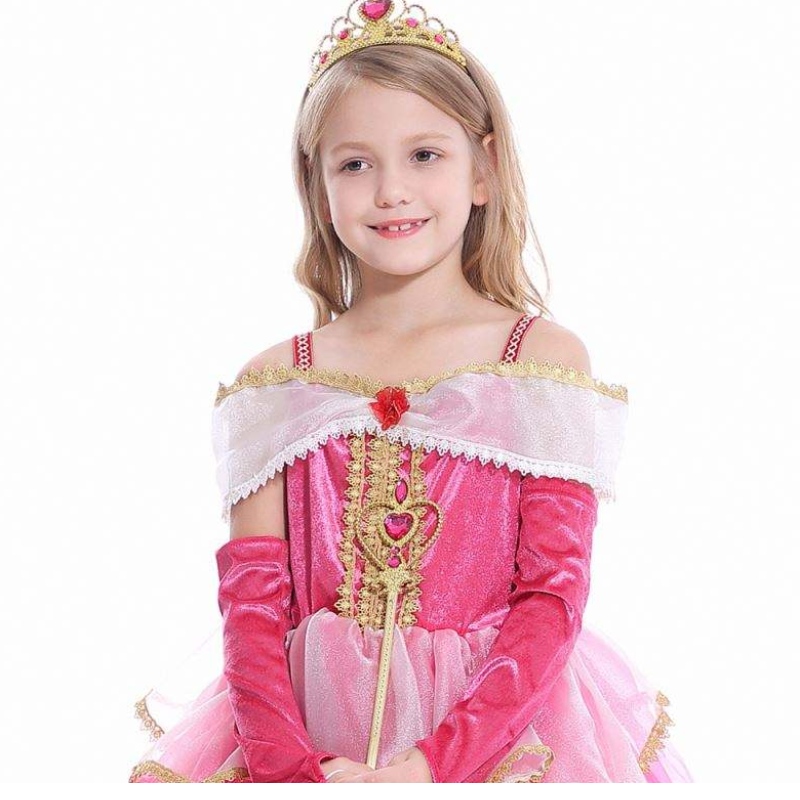 Girls Aurora Princess Abito maniche lunghe fuori spalla pizzo Kids Helloween/christmas regalo per feste fantasia