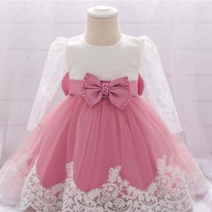 Baige Flower Girl Party Wear Dress Western Battesimo Abiti di battesimoneonato in pizzo
