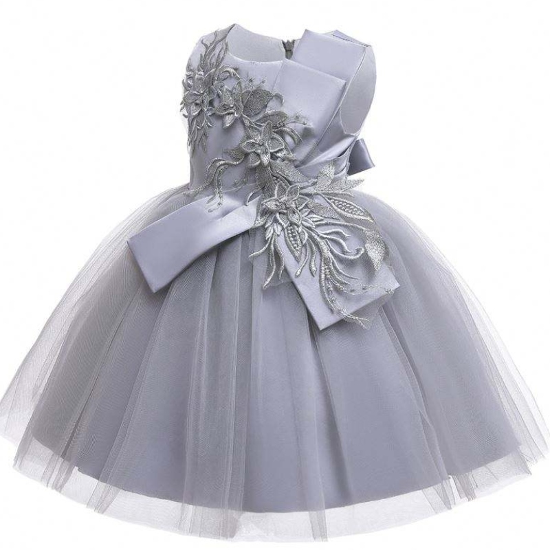 Baige Flower Girls Cineveless Kids Dress da festa Big Bow Floral Wedding Birthday Princess Dress