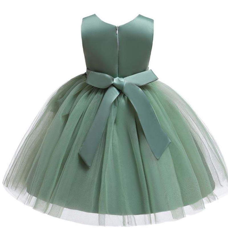 Baige Flower Girls Cineveless Kids Dress da festa Big Bow Floral Wedding Birthday Princess Dress