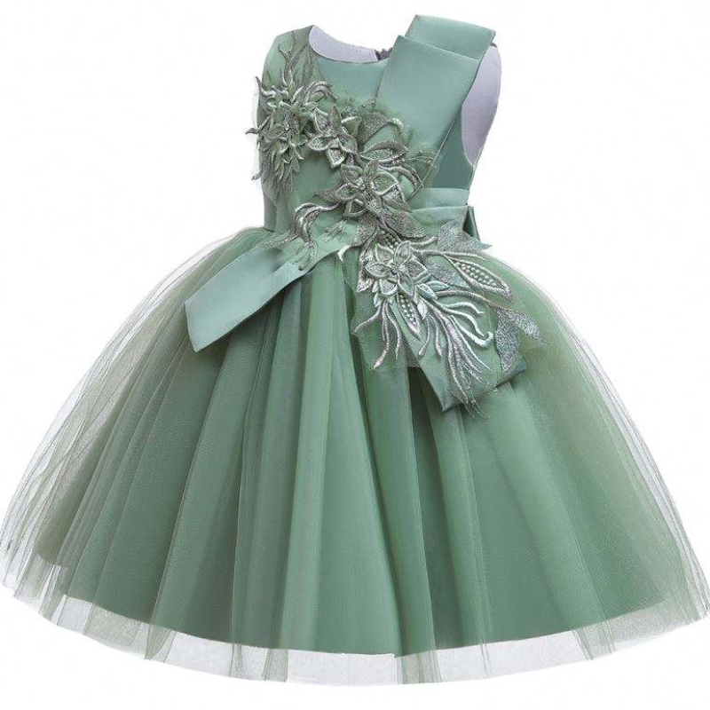 Baige Flower Girls Cineveless Kids Dress da festa Big Bow Floral Wedding Birthday Princess Dress