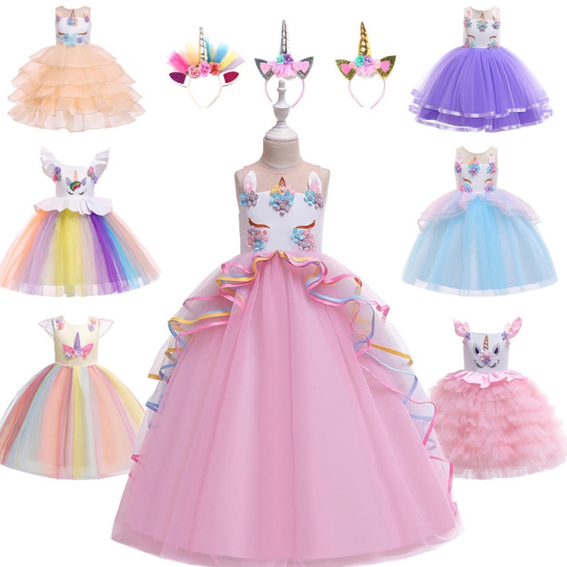 Vendita calda Bellissima principessa per bambini abbigliamento indossare feste di compleanno unica oricorno paillettes tutu abito per bambine