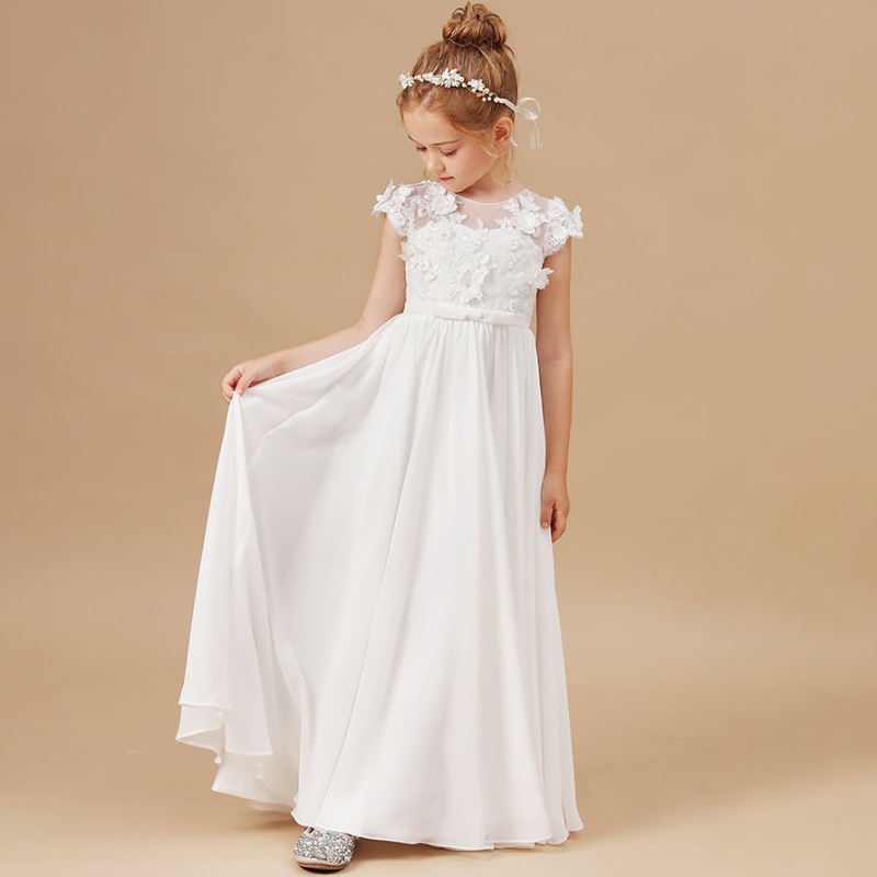 Abiti da fiore abiti applique per bambini senza maniche per bambini abiti da concorso di abiti da percorso prima di prima comunionen Elegante Vestidos 2-14