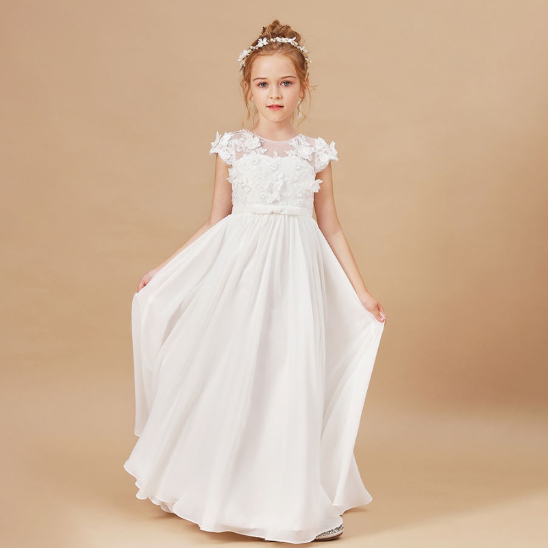 Abiti da fiore abiti applique per bambini senza maniche per bambini abiti da concorso di abiti da percorso prima di prima comunionen Elegante Vestidos 2-14