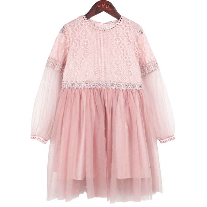 Abito da gol di pizzo rosa bianco per bambini per bambini a maniche lunghe per bambini abiti da festa di compleanno principessa abito vintage 3 8 14 anni