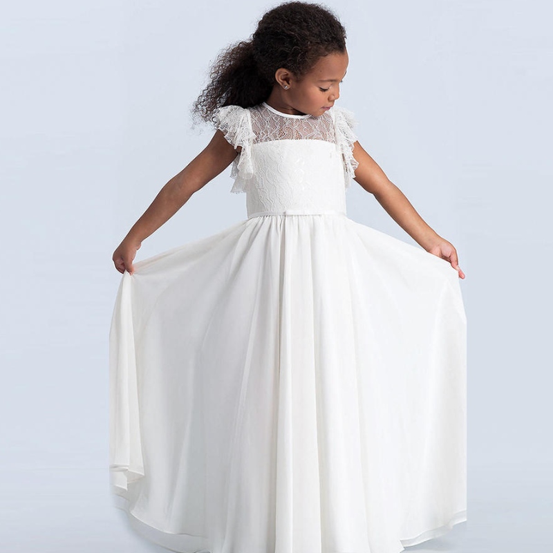 Girls Lace Maxi Dress Kids Kids Maniche Ruffle Princess Tulle Dresses Bridesmaid First Communion Pageant Flower Girls Vestidos Dresses