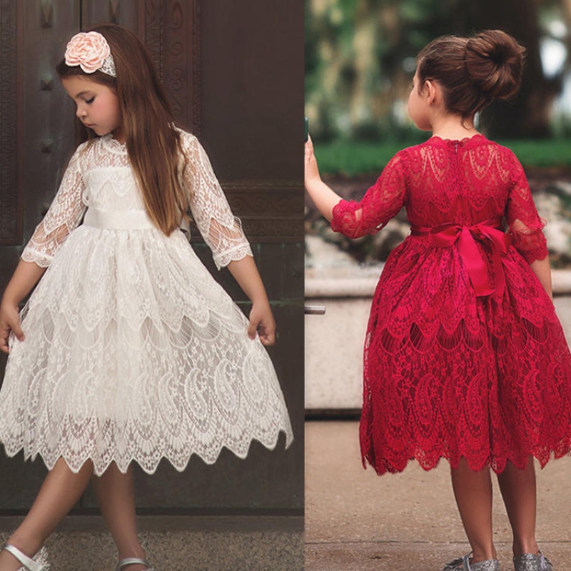 Girls Lace Dress Dress Kids A Line Princess Tulle Tulle Bridesmaid Wedding Pageant Flower Dresses