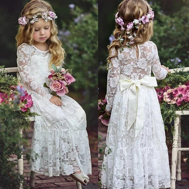 Abbigliamento lungo in pizzo da matrimonio estivo per 2-12 abiti da principessa grande concorso dinozze da damigella d'onore per ragazze