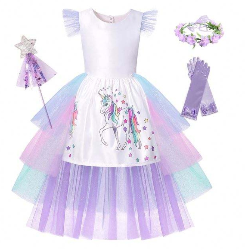 Baige Ultimo vestito per feste di compleanno per bambini Fashion Girls Princess Unicorn Girl Tail Cake Dresses