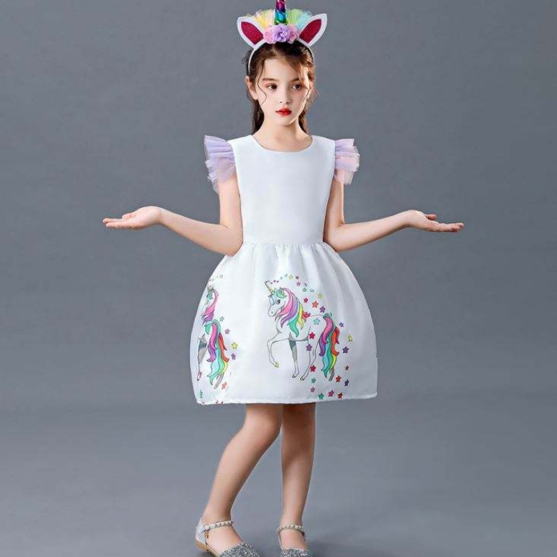 Baige Ultimo vestito per feste di compleanno per bambini Fashion Girls Princess Unicorn Girl Tail Cake Dresses