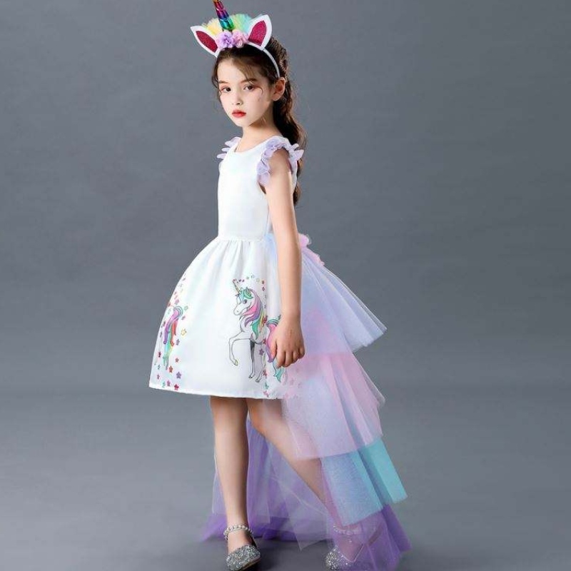 Baige Ultimo vestito per feste di compleanno per bambini Fashion Girls Princess Unicorn Girl Tail Cake Dresses
