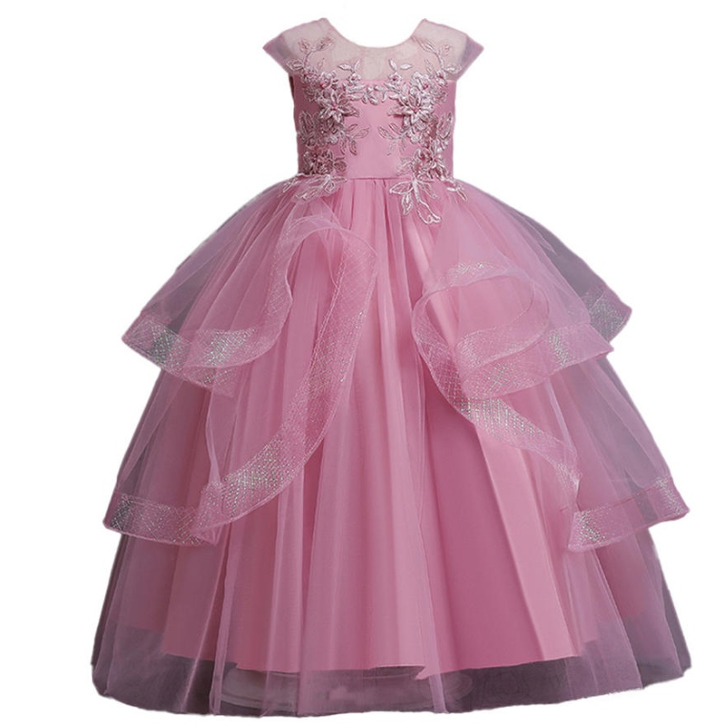 Flower Girls Mesh Tulle Abiti per adolescenti Vintage Summer senza maniche Elegante Party Tutidos Vestite per bambini