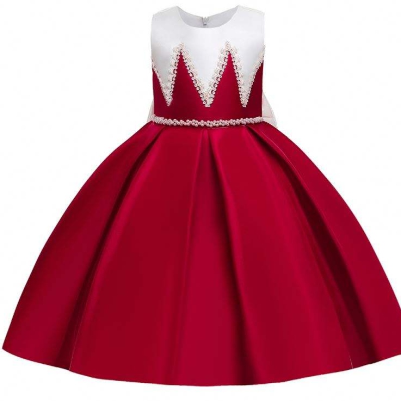 Materiale satinato Baige Big Bow Knot Rosso Colore rosso Abiti da damigella d'onore abiti da compleanno per ragazze