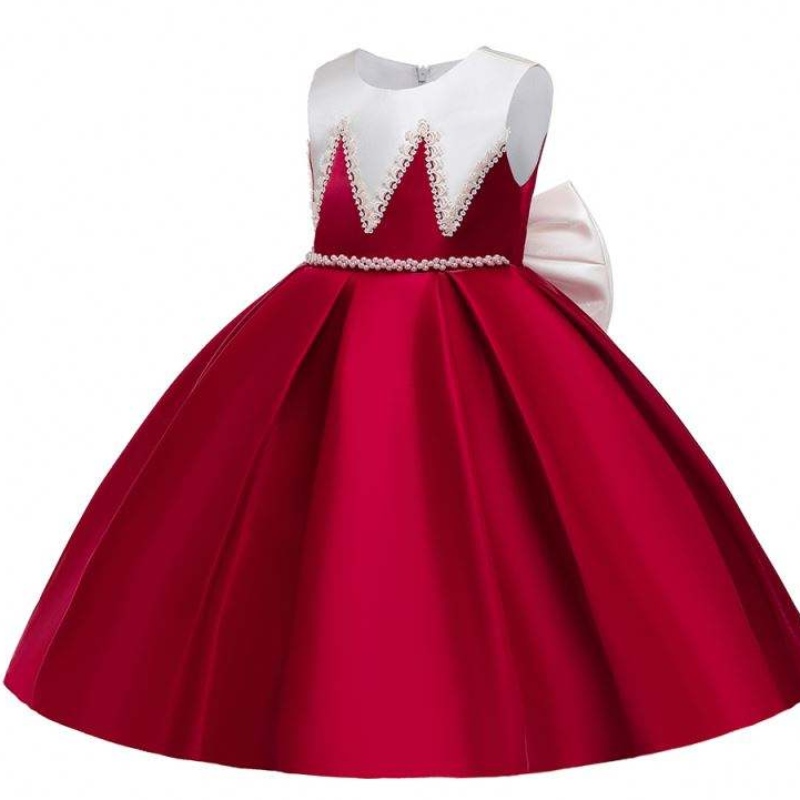 Materiale satinato Baige Big Bow Knot Rosso Colore rosso Abiti da damigella d'onore abiti da compleanno per ragazze