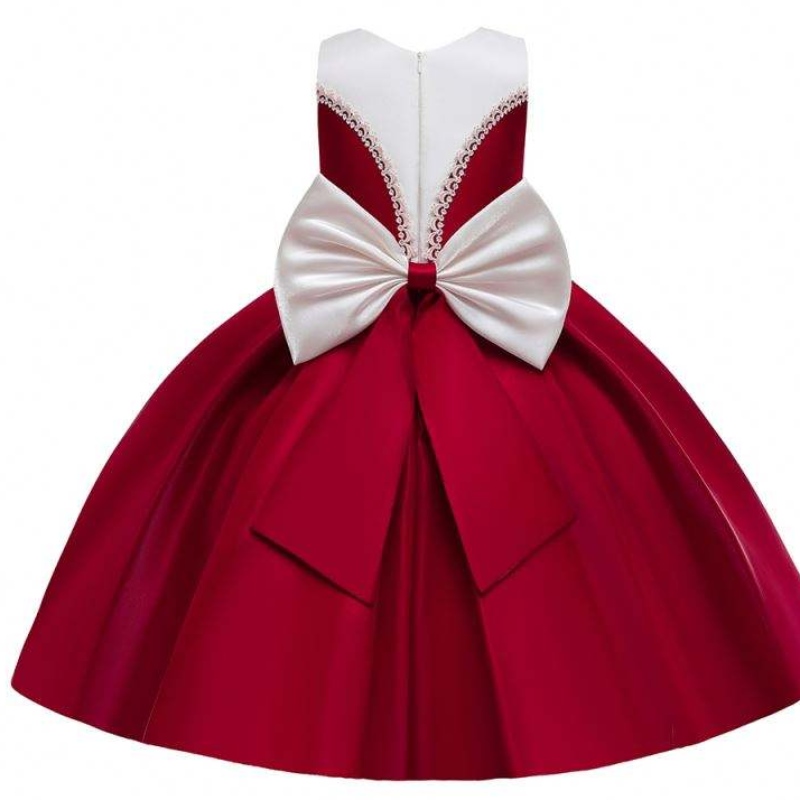 Materiale satinato Baige Big Bow Knot Rosso Colore rosso Abiti da damigella d'onore abiti da compleanno per ragazze