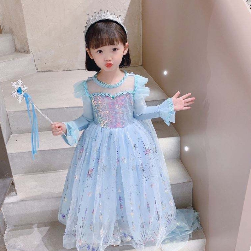 Baige Wholesale Ball Gown Party Dress Abito da principessa Halloween Birthday Costume Costume Abito a manica lunga Elsa