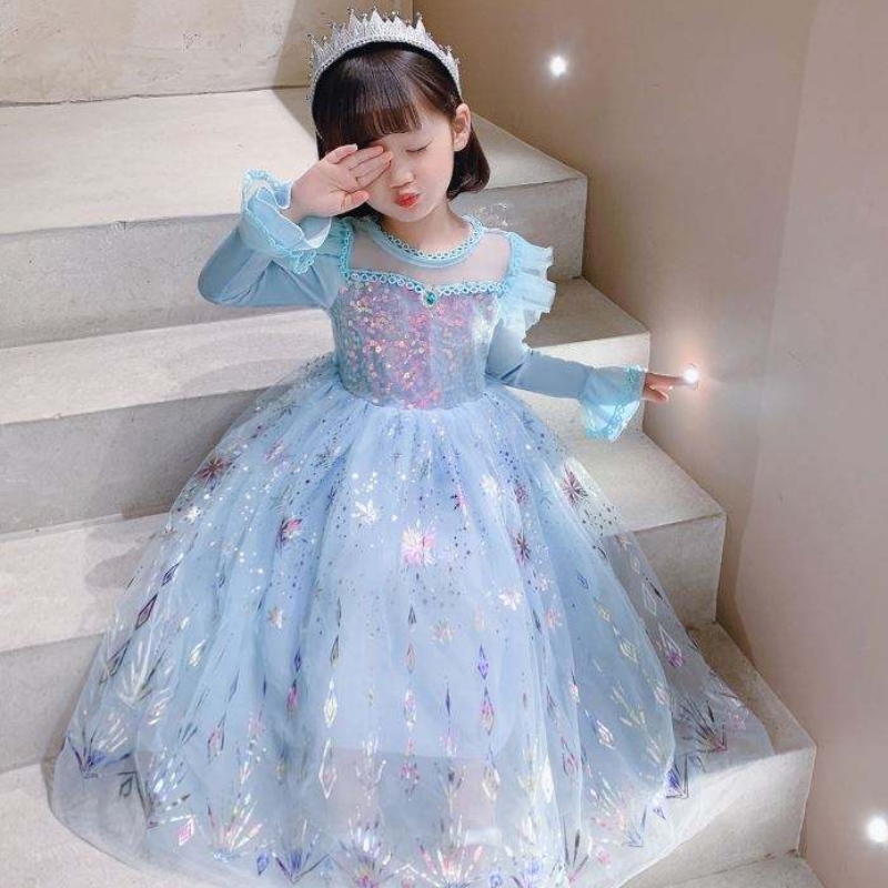 Baige Wholesale Ball Gown Party Dress Abito da principessa Halloween Birthday Costume Costume Abito a manica lunga Elsa