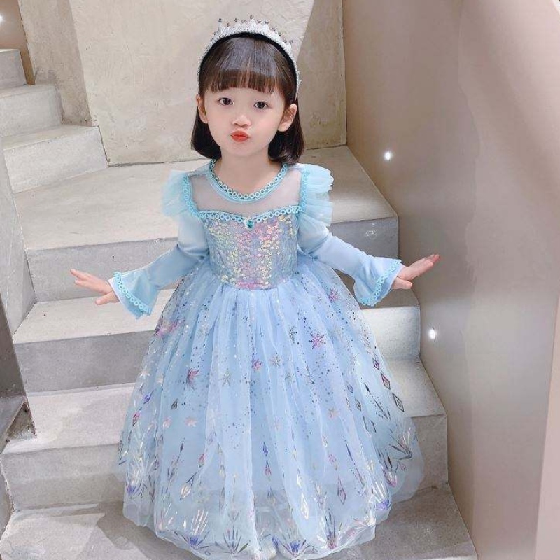 Baige Wholesale Ball Gown Party Dress Abito da principessa Halloween Birthday Costume Costume Abito a manica lunga Elsa