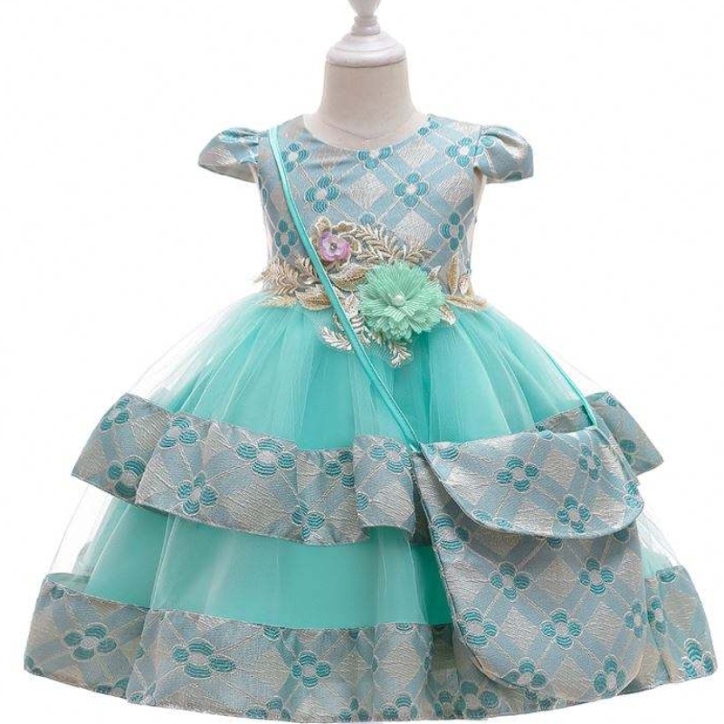 Baige Bambini all'ingrosso Abbigliamento Fiori con Bag Kid Floral Dress for 3 anni Abito da bambino Fancy Kid