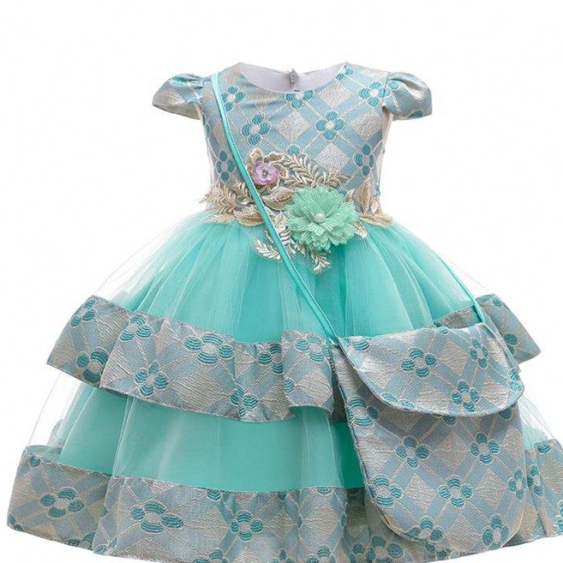 Baige Bambini all'ingrosso Abbigliamento Fiori con Bag Kid Floral Dress for 3 anni Abito da bambino Fancy Kid