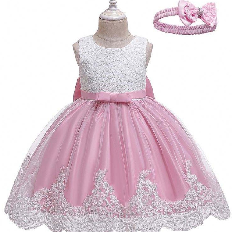 Nuovo abito da sposa ragazza di fiore di moda abito di compleanno per bambina bianca con fascia gratuita L1911