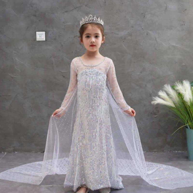 Snow Queen 2 Elsa Anna Costume Dides Dresses Girl Party Halloween Birthday cosplay abito con il mantello lungo splendente