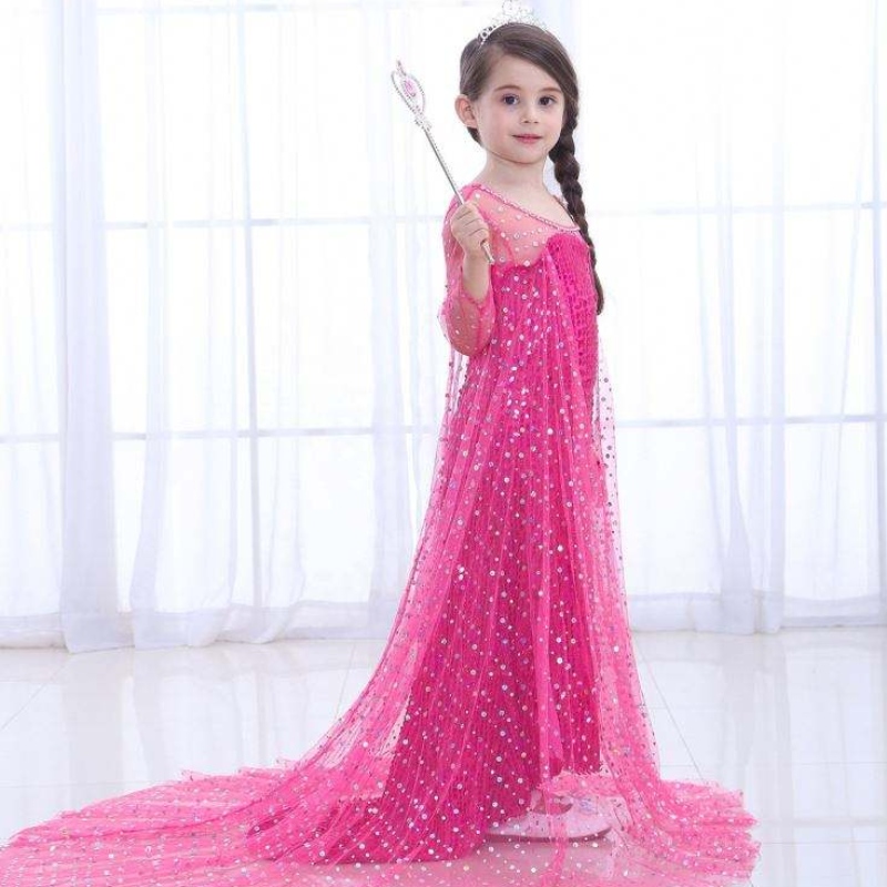 Snow Queen 2 Elsa Anna Costume Dides Dresses Girl Party Halloween Birthday cosplay abito con il mantello lungo splendente