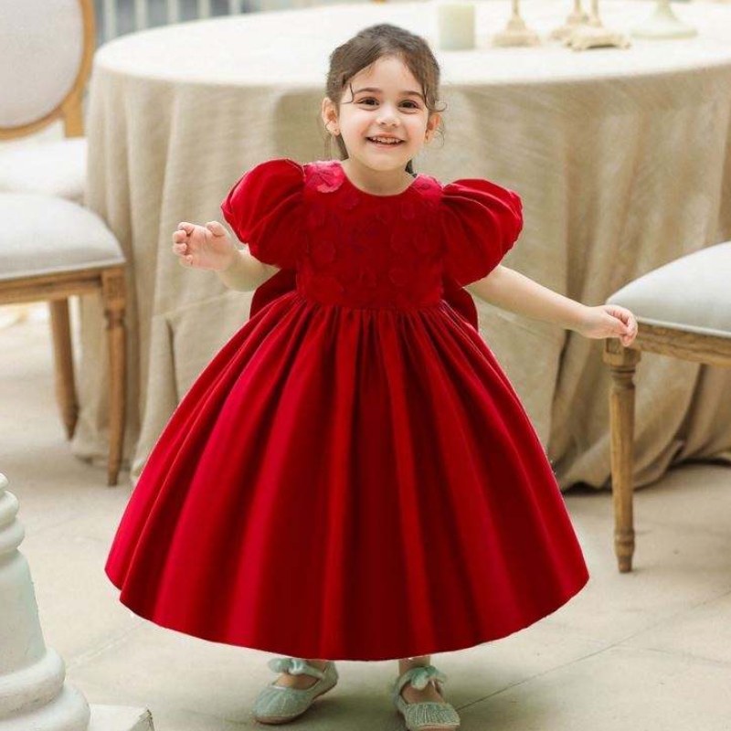 Baige Wholesale bambino bambini abbigliamento in pizzo fiore ragazza primo vestito da festa di compleanno