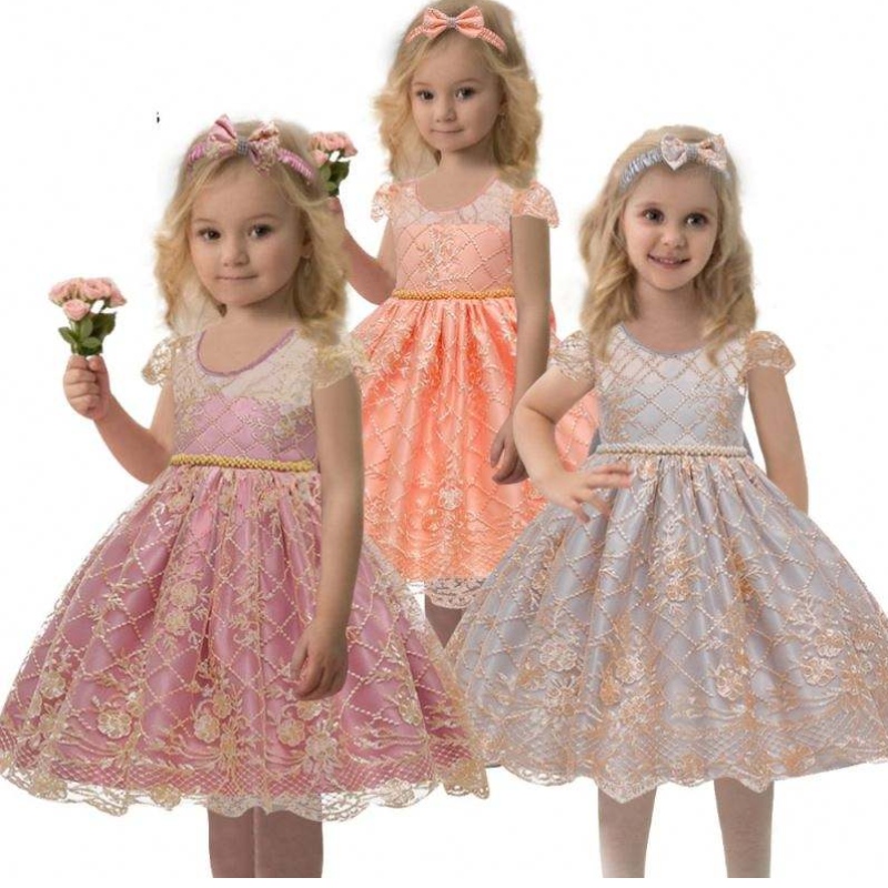 China Factory Kids Party Satin Abito di compleanno per bambini Birthday Birthday Abiti estivi 7933