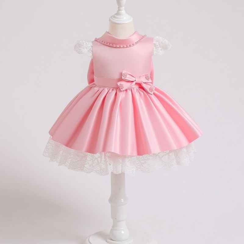 Baige Elegant Kids Satin Party Dress Design per bambini per bambini abiti estivi per bambini XZ003