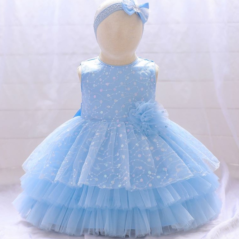 Baige Amazon Hot Sale Flower Girl Abito per bambini Besaggio Birthday Full Month Abito con fascia per la testa