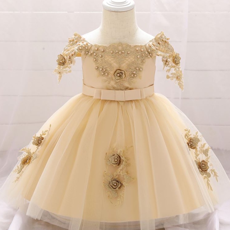 Baige Off -Shougle Flower Girl Dress Abito da festa per bambinineonato per 0-2 anni L5057XZ