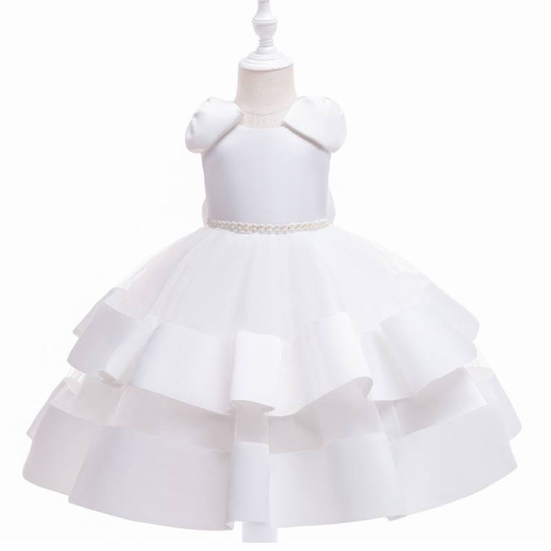 Flower Girl Dress 2021 Scapa bianca Ruffere ginocchia Principessa Principessa Kids Tulle Battesimo Dress Girl