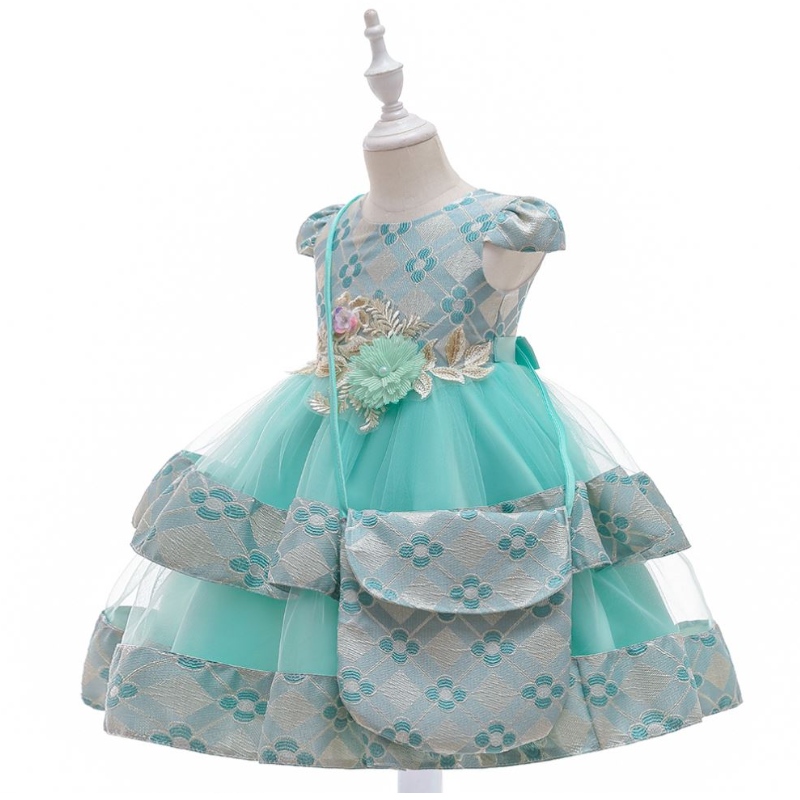 Baige Children Summer Girl Dress con borsa 3-10 anni abbigliamento per bambini boutique 2 pezzi L5215