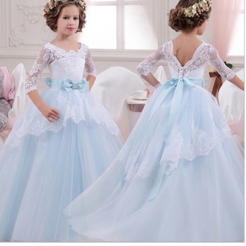 Abito da sposa per bambini Girl \\ 'Sonna per pizzo a sette quarti di pizzo barba da barba vestito splendido vestito splendido