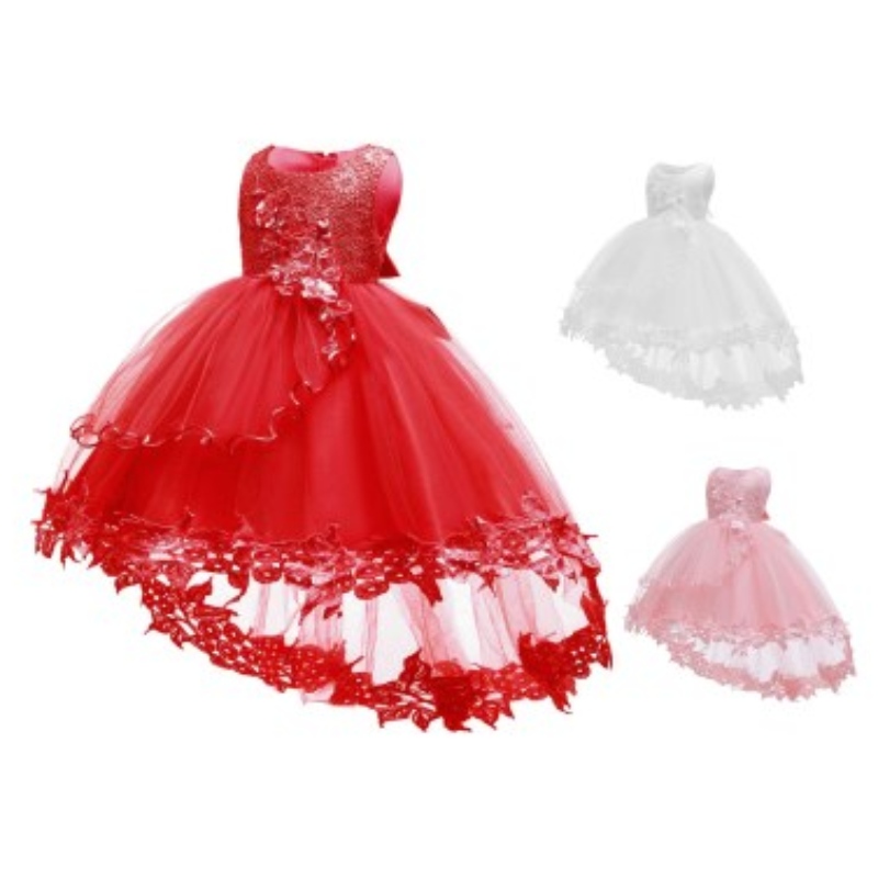 Abito da sposa in stile europeo per bambini adorabile festa di compleanno abiti rossi tutu per ragazze senza maniche di 6-24 mesi