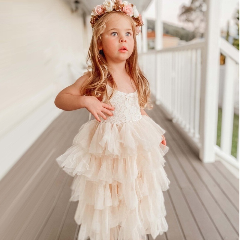 Abito estivo per bambini per bambini Princess Birthday Party Abito in pizzo Sling Tutu Wedding Children Abiti