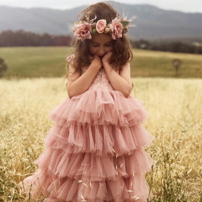 Abito estivo per bambini per bambini Princess Birthday Party Abito in pizzo Sling Tutu Wedding Children Abiti