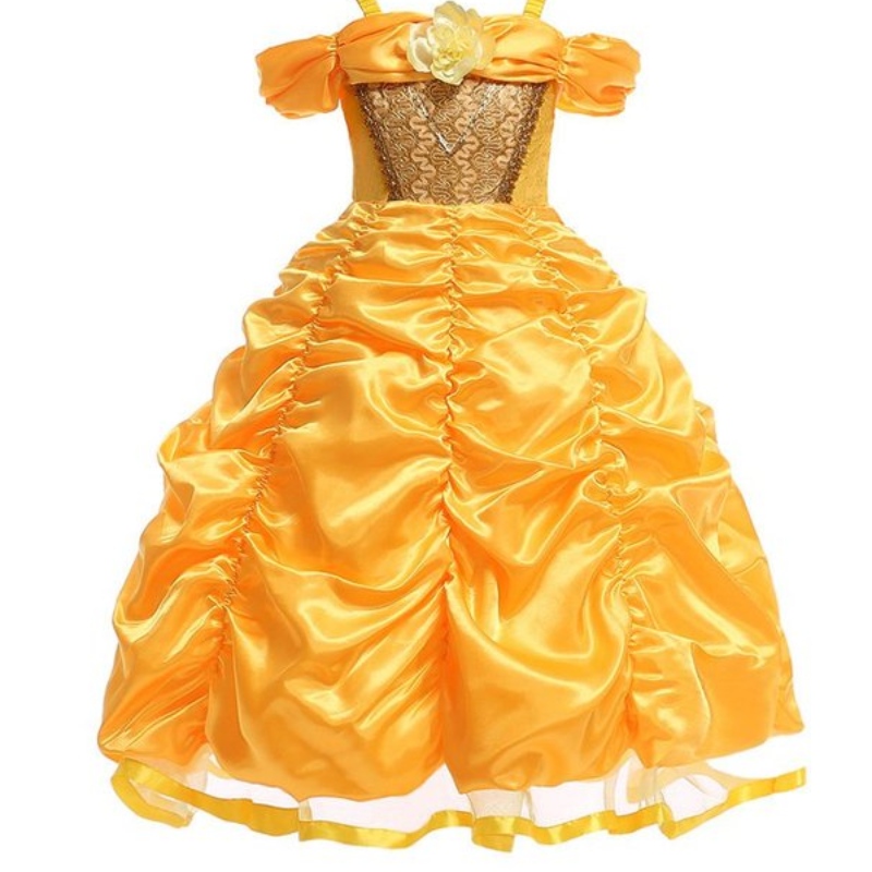 Belle Costume Girls Beauty and the Beast Princess Dress Up Children Obito a strati senza spalla per Halloween